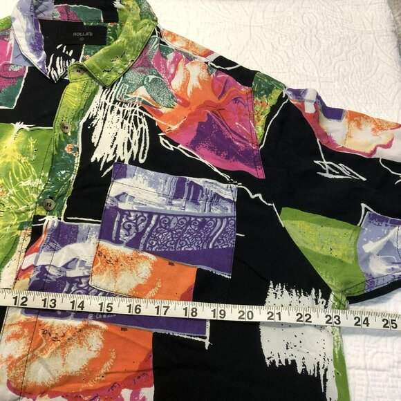 Rollas Shirt Vintage-Inspired Abstract Floral Button-Up Size M Casual Top - Picture 9 of 10